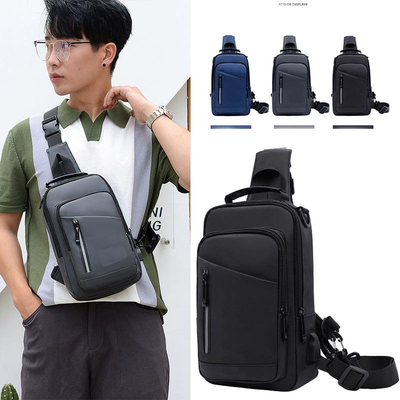 Image of Handcuffs Waterproof Polyester Slim Unisex Crossbody Sling Bag Chest Backpack Men's Shoulder Bag Leisure Travel Handbag Hard Shell Anti-Theft Chest Bag (Grey)