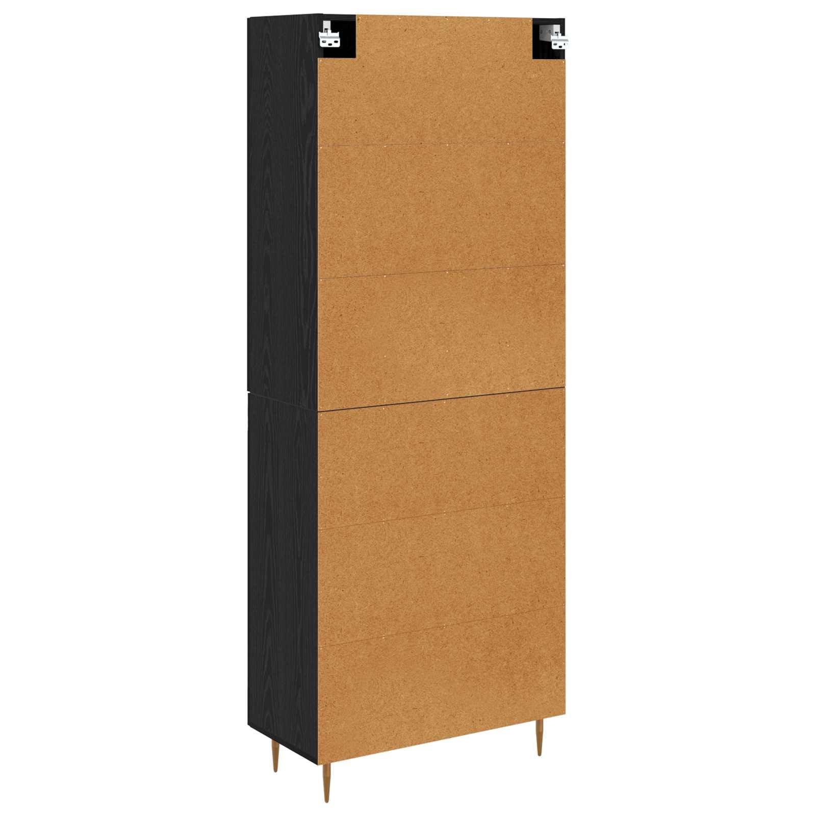 Générique Wysoka szafka dębowa czarna 69,5 x 34 x 180 cm Drewno inżynieryjne | Matowe mosiężne uchwyty, zwężane nogi, nowoczesny design, idealny do salonu jadalnia