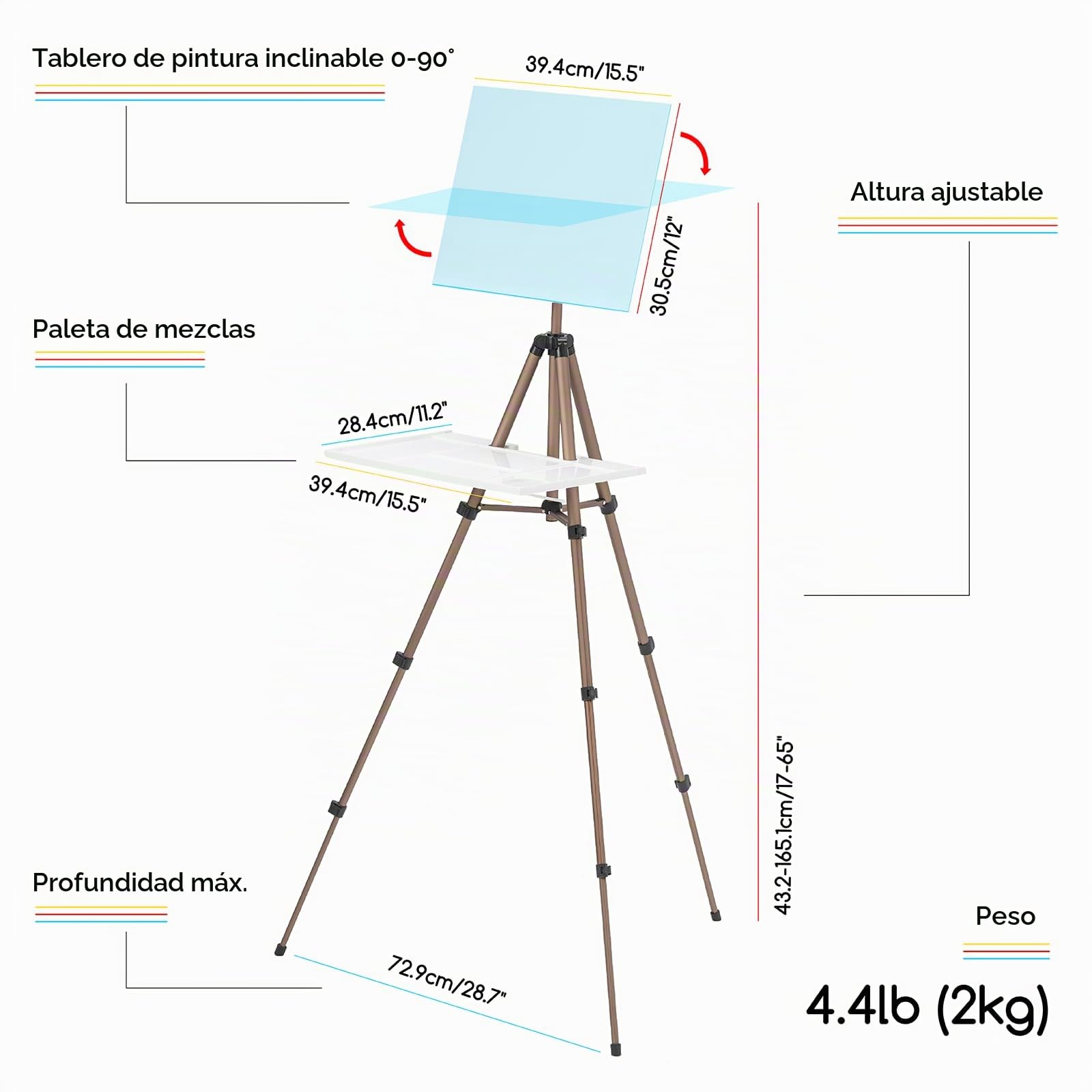 MEEDEN Artist Caballete de acuarela portátil, caballete de campo ligero para acuarelas, extra resistente para pintar sobre el piso, dibujar y exhibir