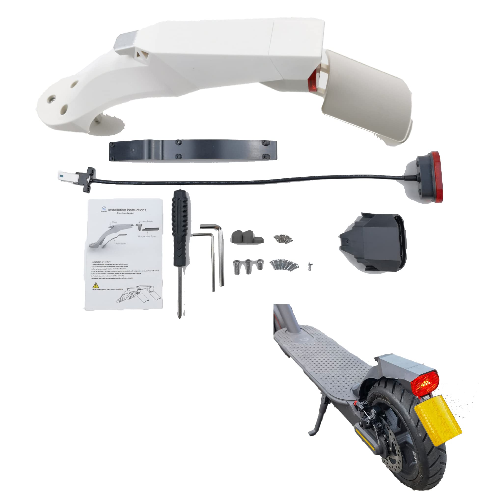 Garde-boue Arrière Pour Xiaomi Pro 2 – ABS/PC, Avec Feu LED, Blanc, Léger (150g)