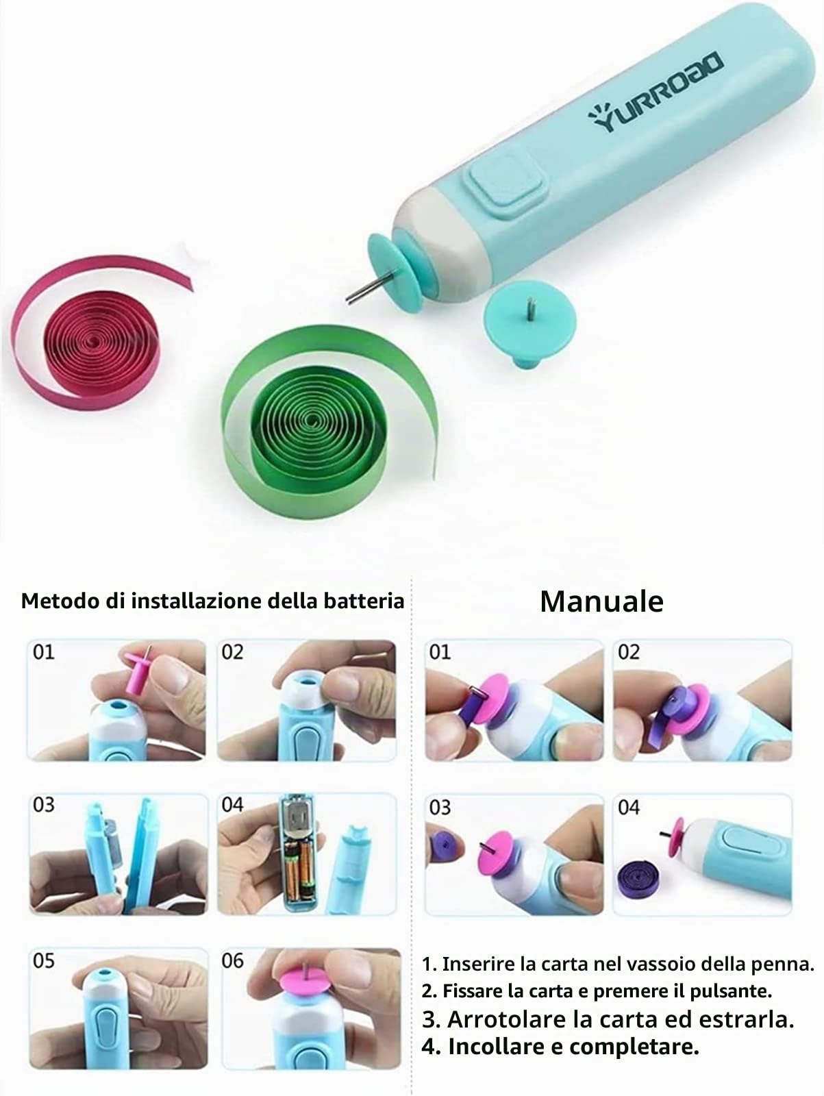 Kit Quilling Completo per Principianti 1860 Strisce 3mm/5mm/10mm Carta Quilling Paper Quilling Kit con Strumento Quilling Elettrica Penna Quilling Crimper Modello Quilling Bordo Lavorato