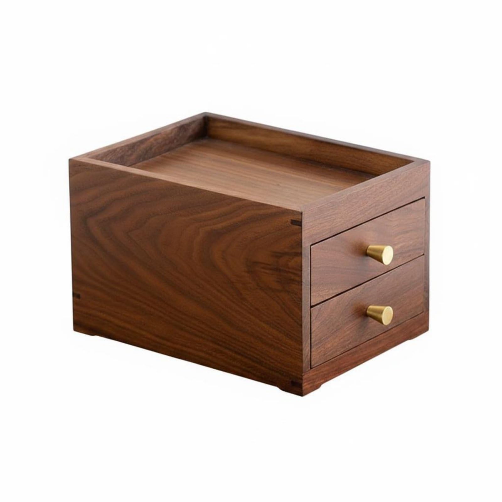 Cassettiera a Doppio Cassetto Organizer Scrivania Legno Compatto Box Portaoggetti Vassoio Incassato Manopole Ottone Adatta per Soggiorno Ufficio Toeletta