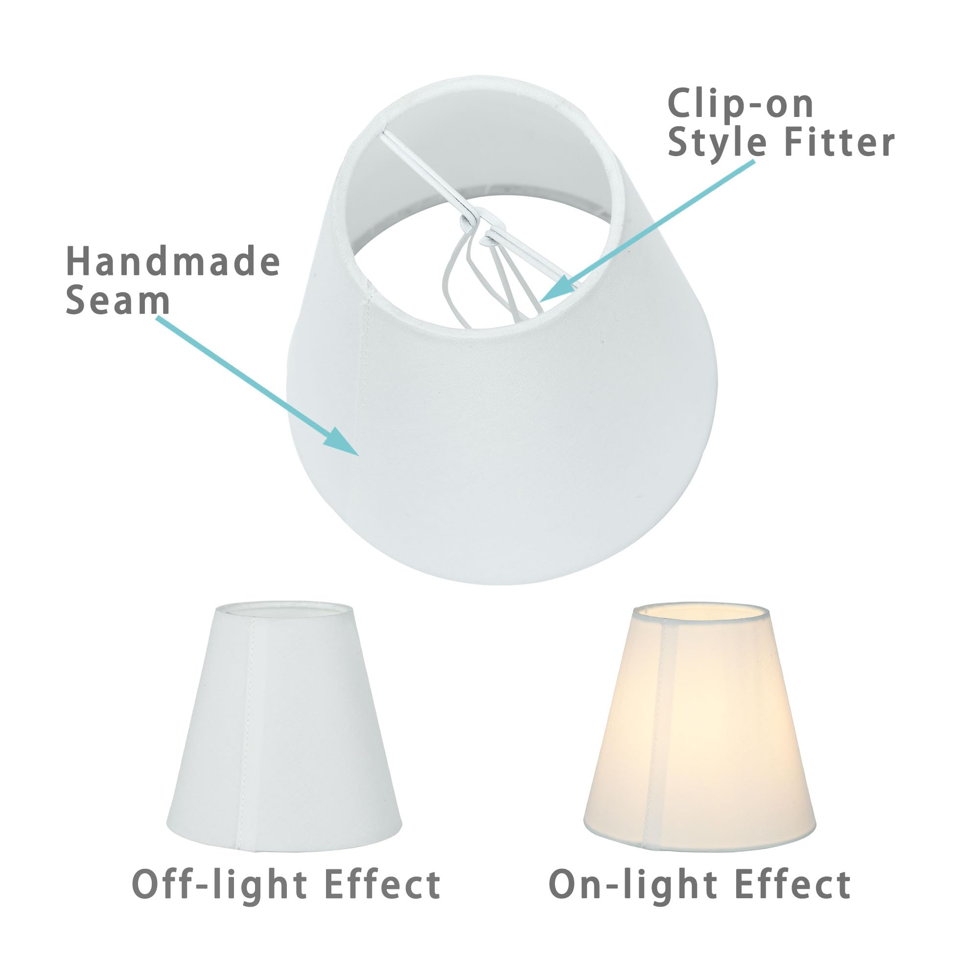 VELLA Lot de 6 petits abat-jours à clipser pour lustre blanc cassé, petit abat-jour à clipser, 14 x 8 x 14 cm (L x H), pour ampoules bougies et petites ampoules générales