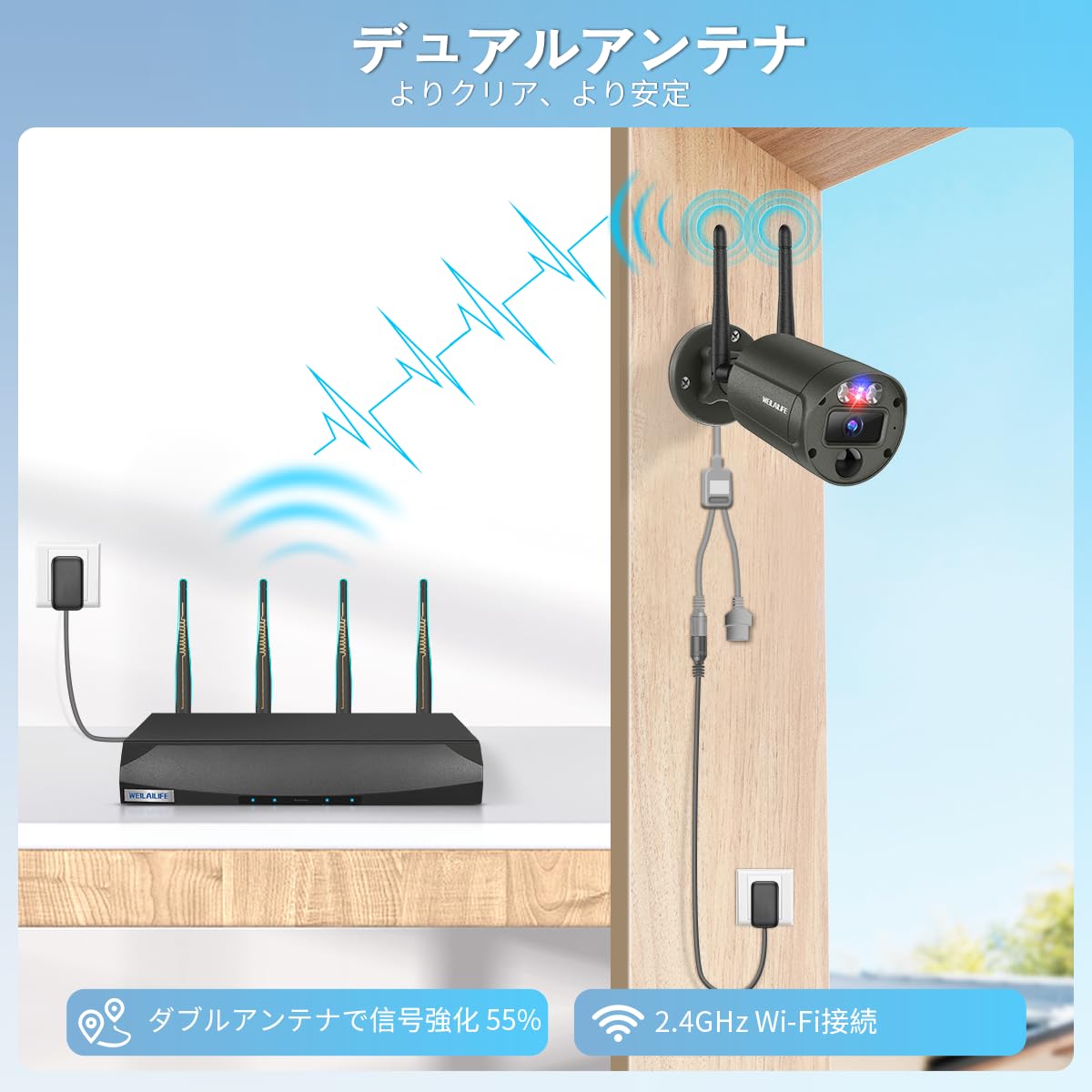 Amazon.co.jp: WEILAILIFE 防犯カメラ ワイヤレス 屋外 2台セット 500