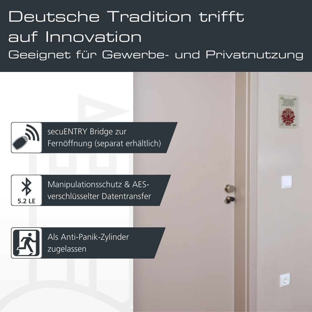 BURG-WÄCHTER Elektronischer Türzylinder, Öffnung mit App, Pincode, Fingerabdruck, Aktiv- oder Passivtransponder, Gewerbe- und Privatnutzung, ENTRYpro 7000 ZYLINDER, Schwarz/Aluminium