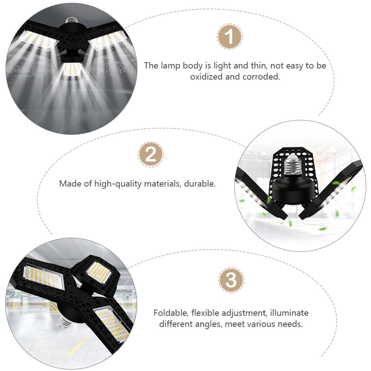 TEHAUX LED Deformable Folding Garage Light 80w White Adjustable LED Warehouse and Mining Lamp for Workshop Basement Factory — view 5