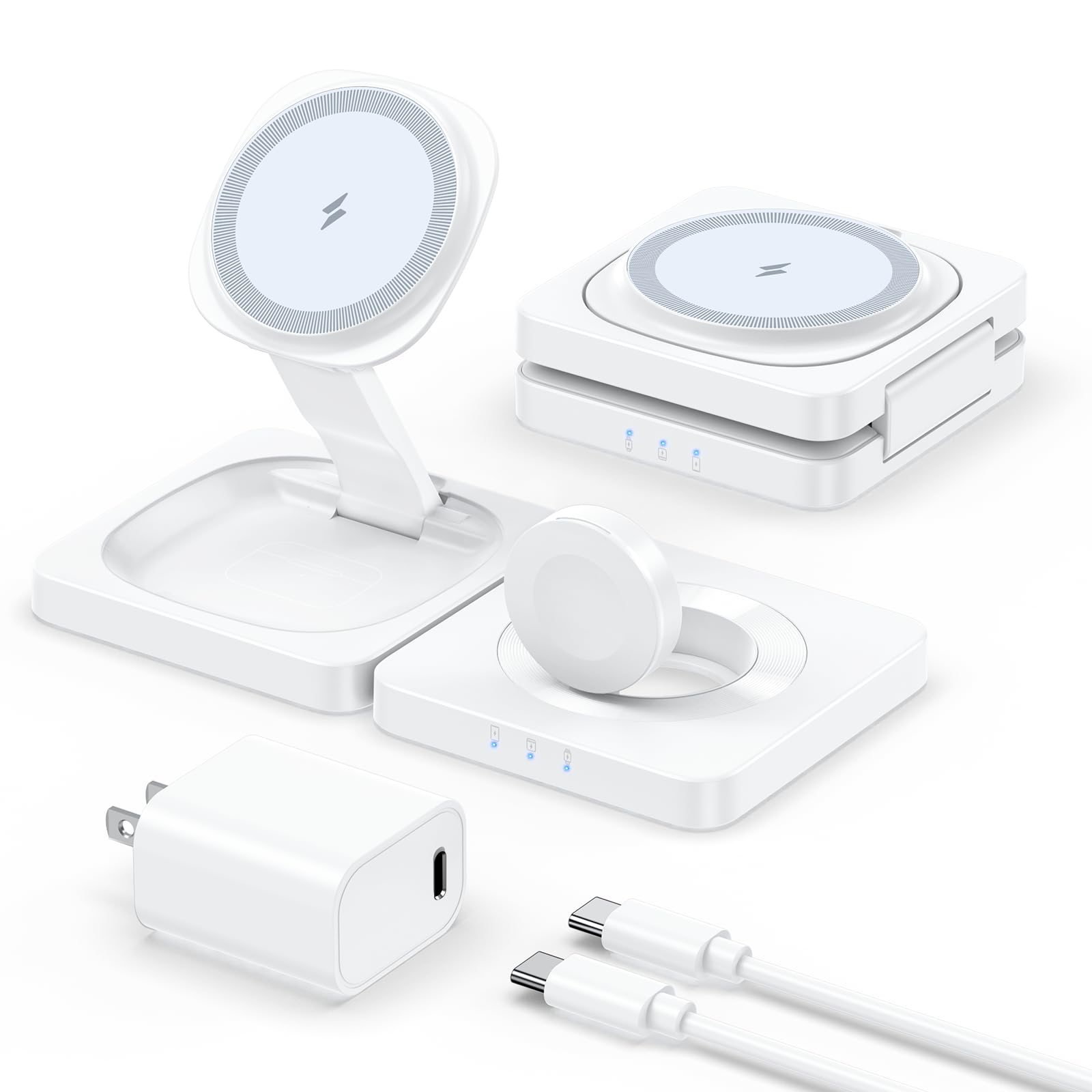 2026 Magnetic Wireless Charging Station - ADADPU 3 in 1 Foldable Mag-Safe Charger Stand for Multiple Apple Devices, Travel Charging Pad for iPhone 17