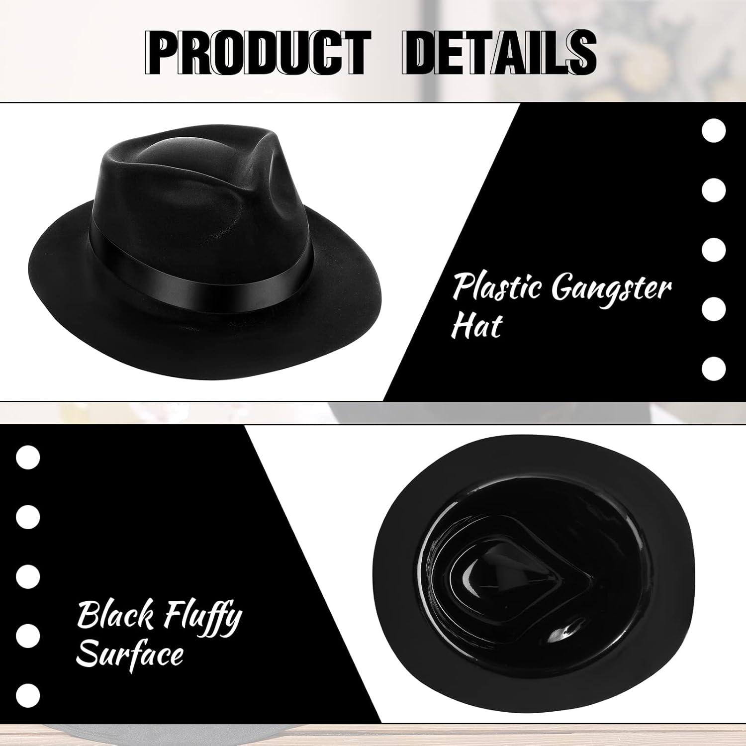 Xtinmee 48 Pack Gangster Hats for Men 1920s Bulk Plastic Gentlemen Costume Hats for Adults 1920s Party Accessories