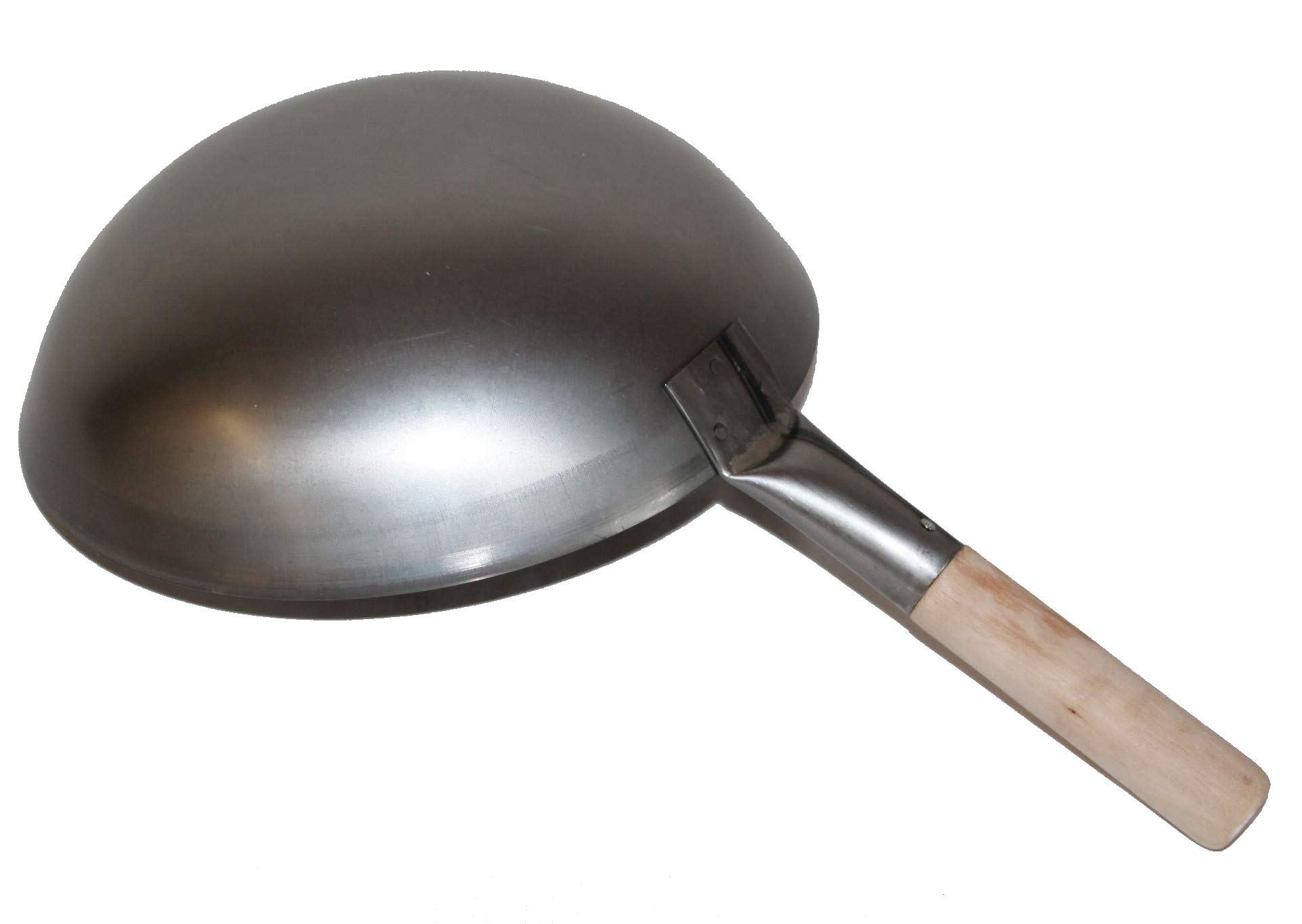 Wok Set, Pfanne 36 cm Ø runder Boden Carbon Stahl für Gasherd und Induktion Mulde + Wok Kelle Edelstahl 44 cm lang mit Holzgriff + Wok Ring