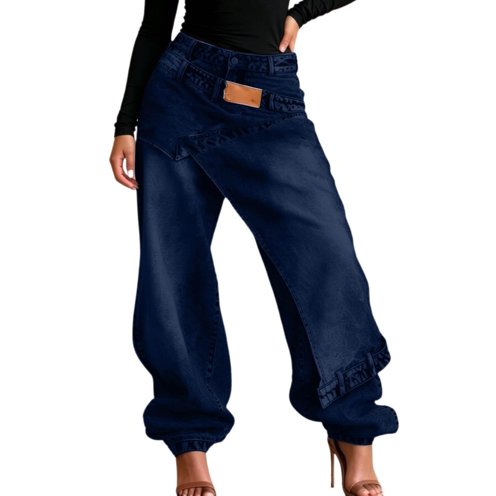 Pantalon en Denim à Jambes Larges et Confortables, avec Un Design à Plusieurs Couches et Une Finition délavée, idéal au Quotidien pour Un Confort Moderne.