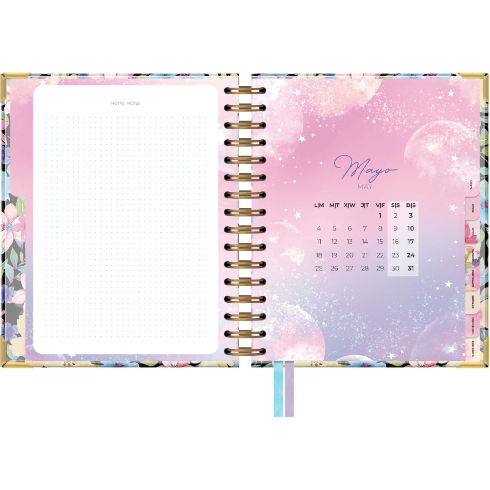 Takenote Diary 2026 - A5 Size (16.5x20.5 cm), Week-to-View, 12-Month Annual Planner January to December, Double Gold Spiral, Dual Bookmark, Elastic Band, Spanish & English - Adele - Image 3