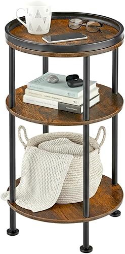 Mesa auxiliar redonda pequeña con bandeja superior (diseño patentado), mesa auxiliar estrecha de 11.8 pulgadas para espacios pequeños, mesita de