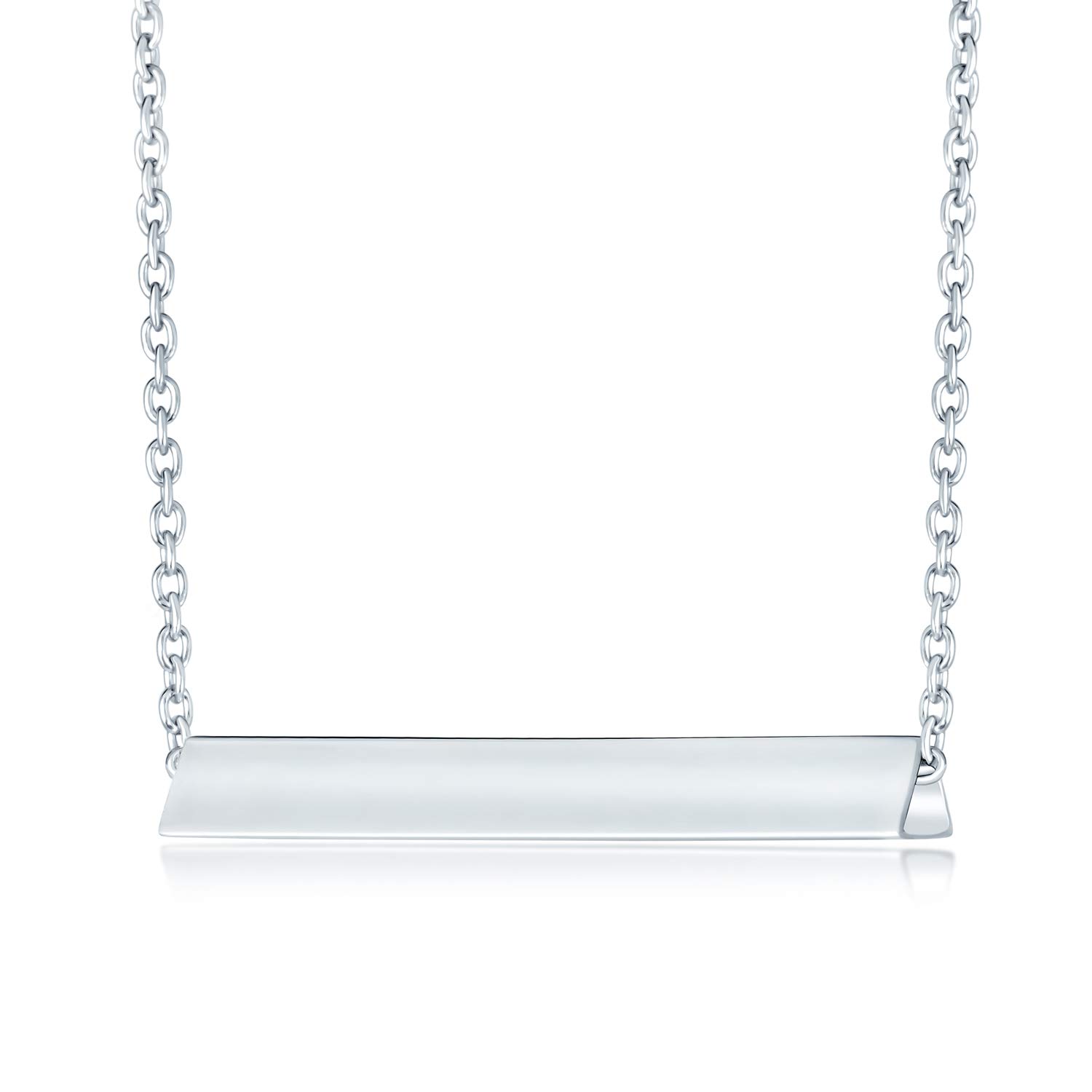 Bling Jewelry Mensaje Personalizado Initials Simple Geométrico Minimalista Engravable 3 Sided Tubo Horizontal Bar Nombre Chapado Collar Colgante Para Mujeres Adolescente .925 Sterling Silver