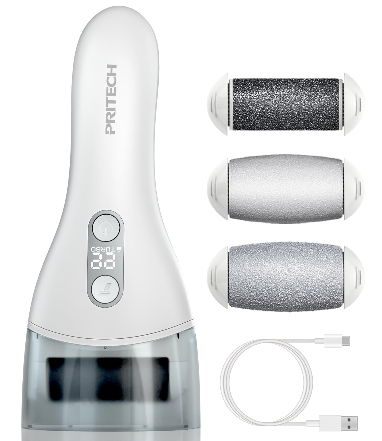 PRITECH Electric callus remover for feet, Rechargeable Foot File Electronic Pedicure Tools Kit for Calloused Removal, Waterproof Electric Foot Scrubber Duty Feet Care for Heels Dead, Heavy, Dry Skin