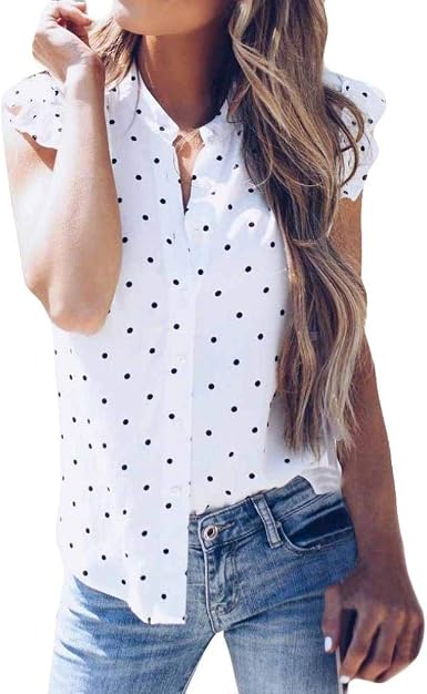 Tops Mujer Verano Elegante Blusas Moda Casual Modernas Chiffon Superiores  Lunares Un Solo Pecho Sin Mangas Stand Cuello Sin Tirantes Volantes Shirts  Cómodo Blusa: Amazon.es: Ropa