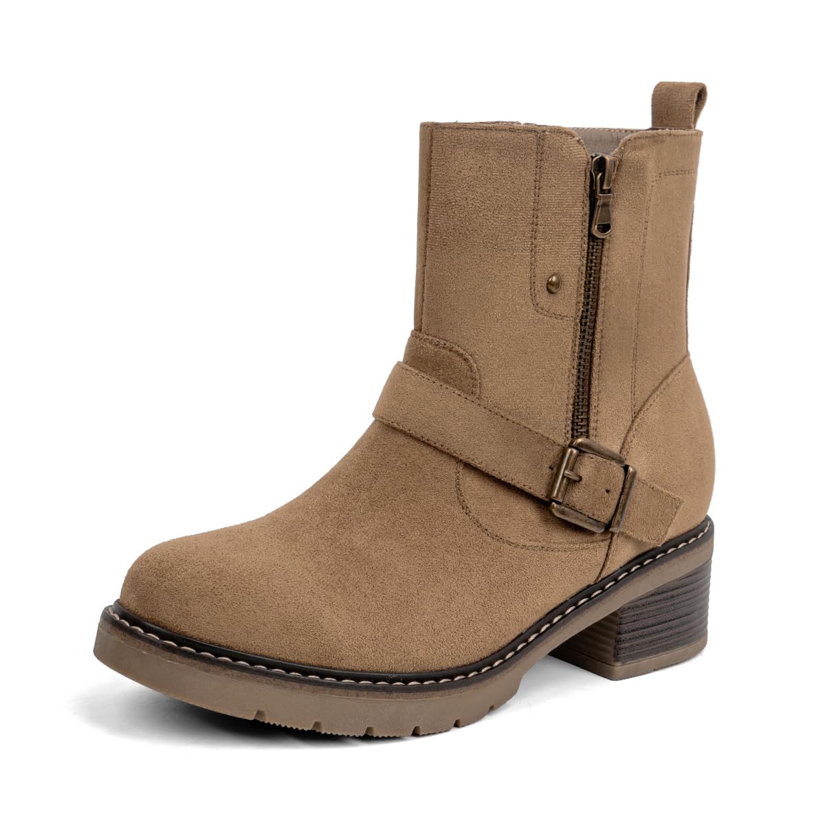 VJH confort Womens Mid Calf Boots Modern Slouchy Comfortable Low Chunky Heel Round Toe Booties with Side Zipper