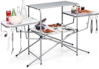 Vista 1 de GYMAX Mesa de campamento plegable de aluminio, mesa de parrilla al aire libre con mesa auxiliar, ganchos y bolsa de transporte, mesa de picnic