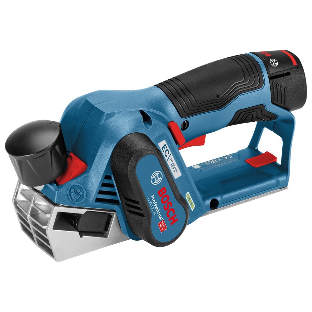 Bosch Professional 12V System cepillo a batería GHO 12V-20 (anchura del cepillo máx.: 56 mm, incl. 2 baterías 3.0Ah, cargador, 2 cuchillas de cepillado, L-BOXX)