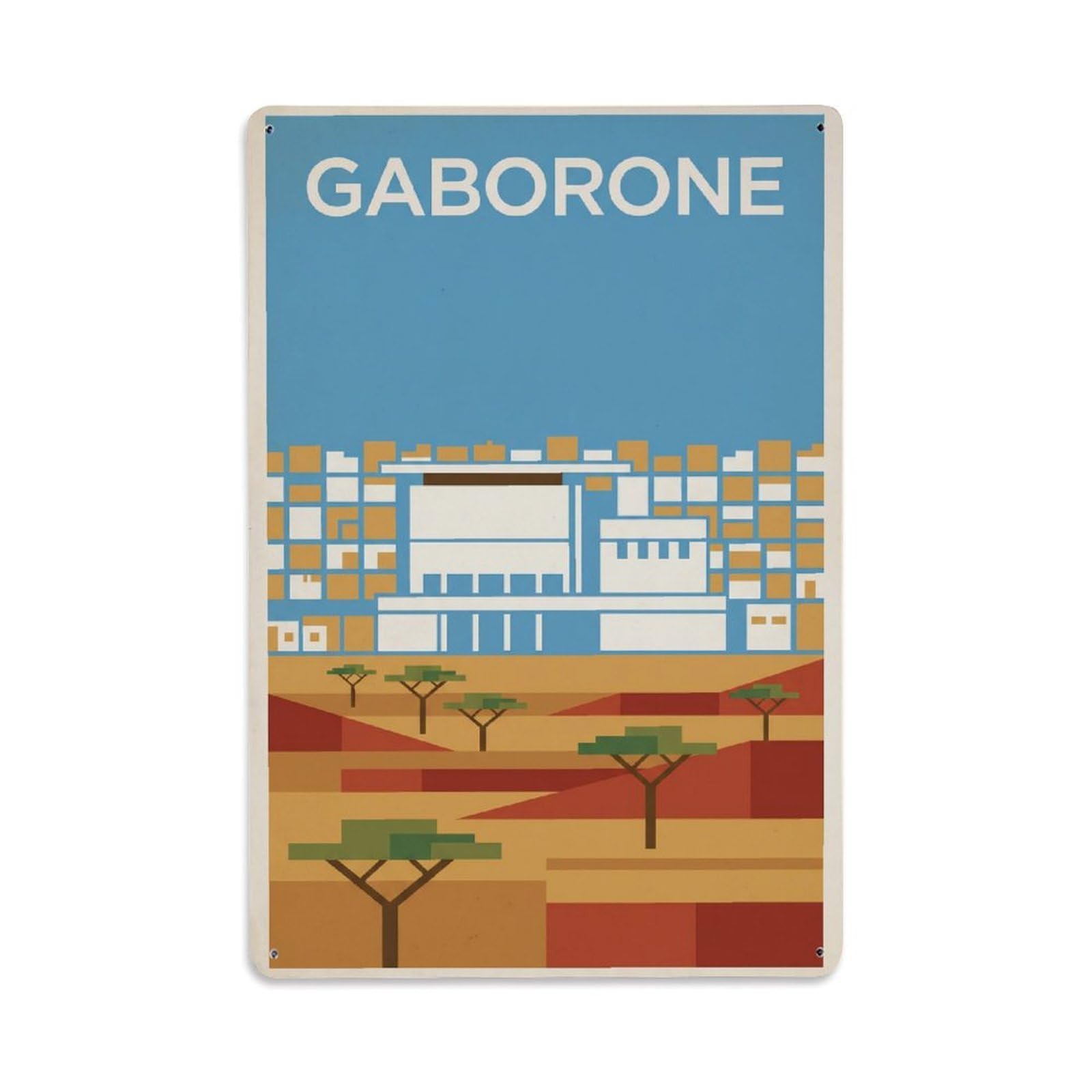 Vintage Travel Botswana Gaborone Metal Tin Sign
