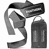 Panthera® EIN Paar Zughilfen Krafttraining Gepolstertes Handgelenk, Bodybuilding, Lifting Straps Gym, Gewichtheben, Wrist Gym Armband Fitness Zughilfe für Gewichtheben, Deadlift (Black)