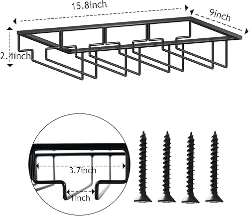 Miniatura 2 de Estante para copas de vino, paquete de 2 soportes para copas de vino, 4 filas de metal negro, colgador de almacenamiento para copas de vino debajo