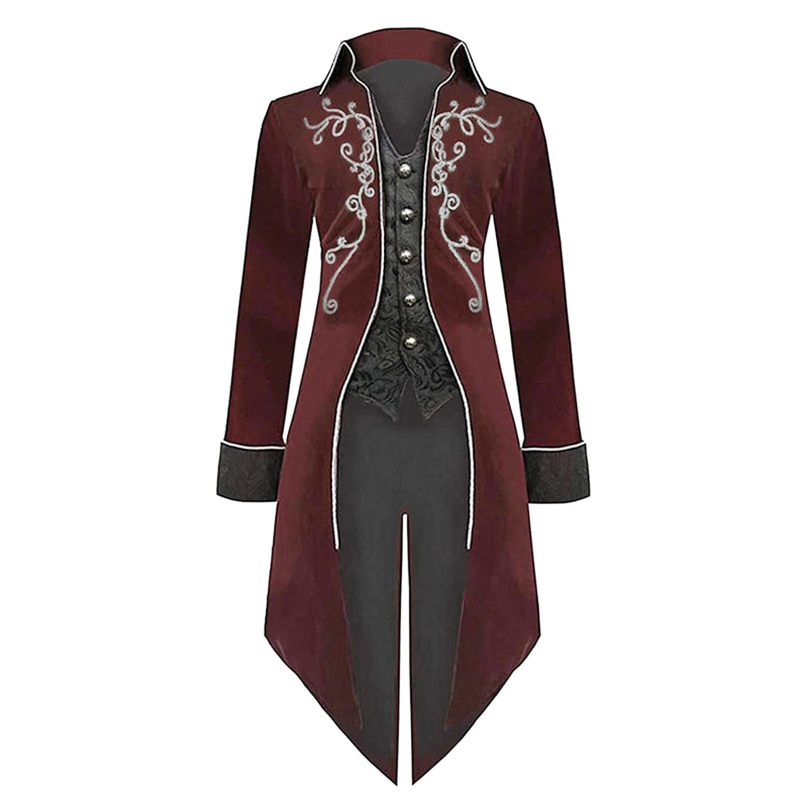 Giacca Vintage Uomo, Tailcoat Jacket Cappotto Vintage Steampunk da Uomo Gotico Medievale in Velluto con Ricamo Soprabito Cosplay Uomo Slim Fit Frac Medievale Smoking per Halloween Carnevale