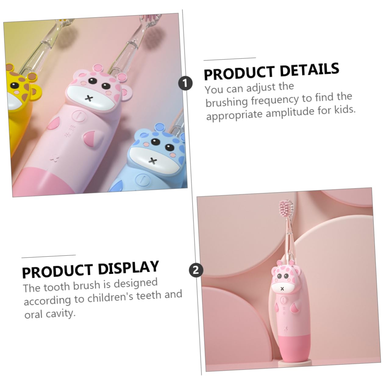 ORFOFE Elektrische Kinderzahnbürste Satz Rosa aus Silikon Undpc mit Verstellbarer Putzfrequenz für Babys und Kinder zur Sanften Zahnpflege