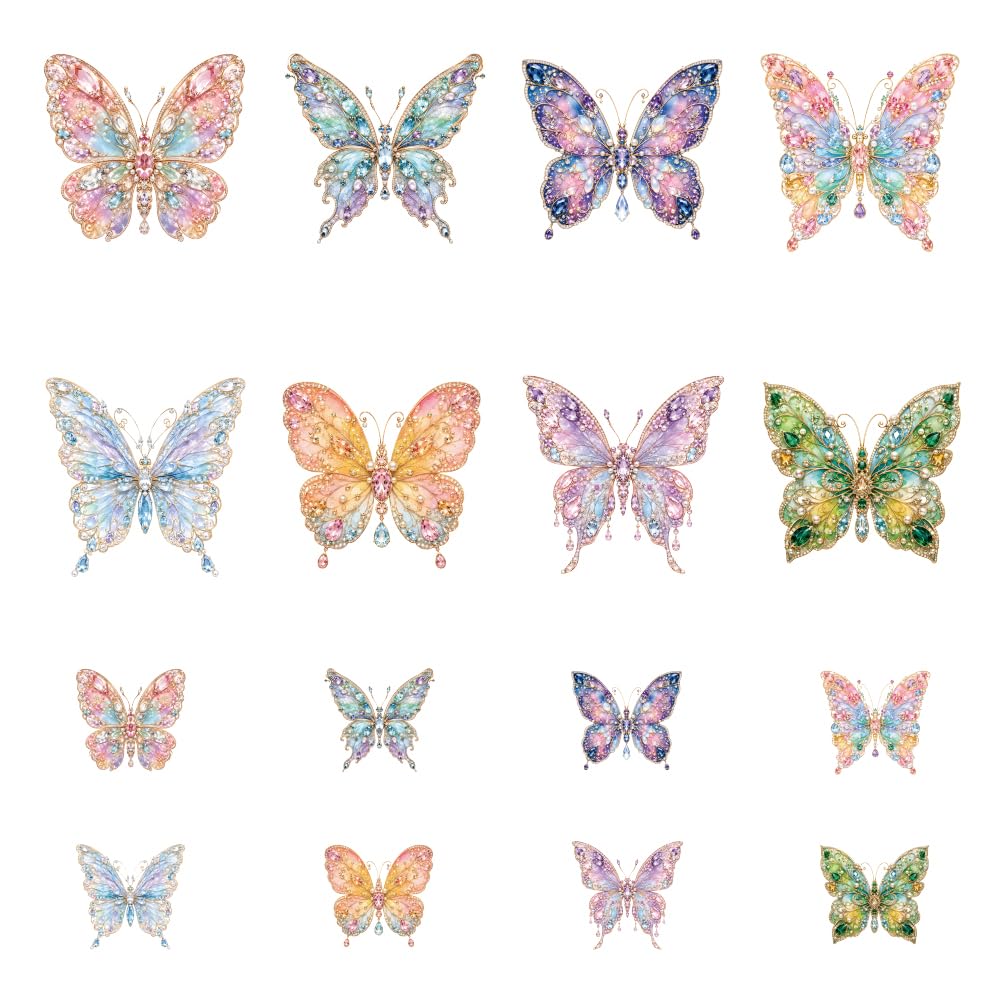 ANATTASOUL 16Pcs 2D Flat Butterfly Iron on Transfers for T-Shirts DIY Craft