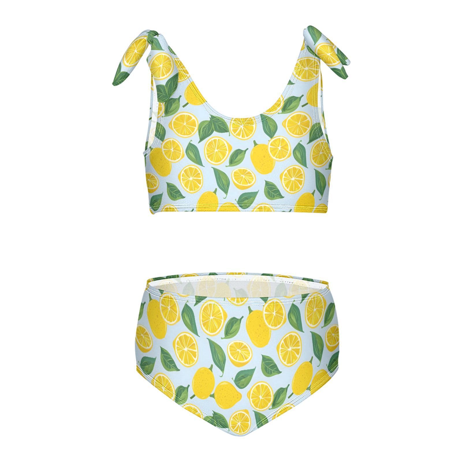 Lemon with Leaves Girls 2-Piece Tankini Swimsuit, Girls Bikini Swimsuits Summer Beach Bathing Suit Set, 3T