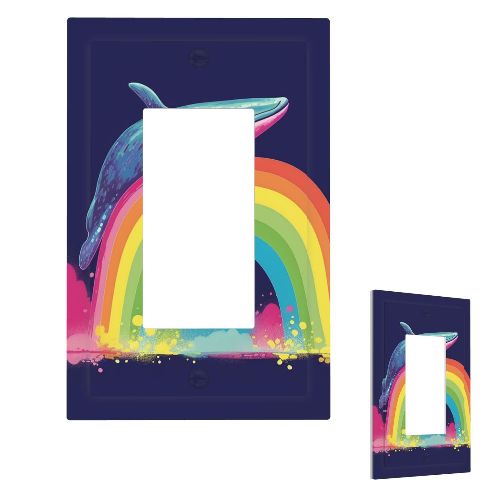 Colorful Whale On Rainbow Wall Plate Cover Modern Decorative 1 Gang Light Switch Cover Unbreakable Receptacle Outlet Covers For Living Room Bedroom Home Decor 1 Gang