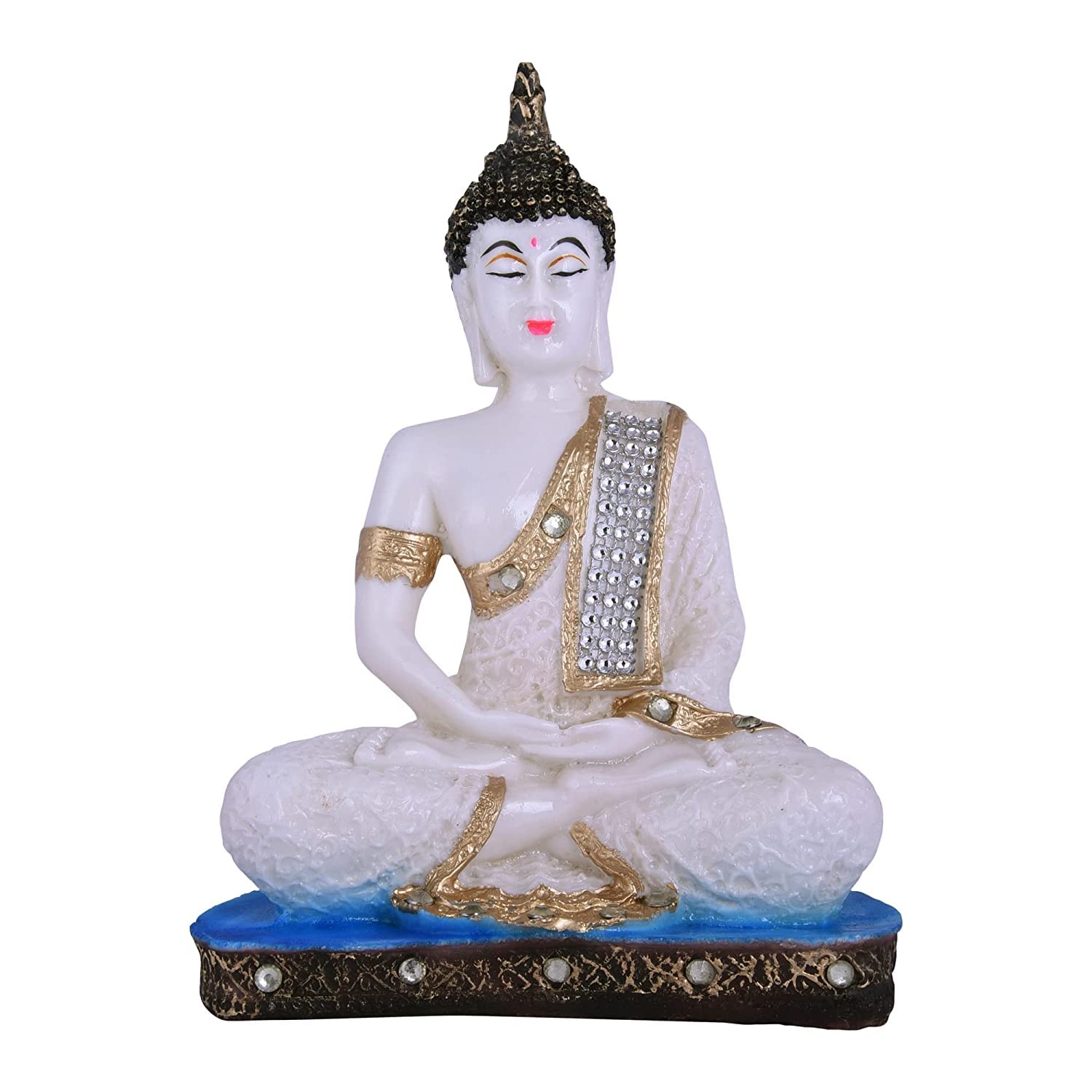 SN HandicraftsPolyresin Sitting Buddha Idol Statue Showpiece for Home Decor Decoration Gift Gifting Items 1pic (White)