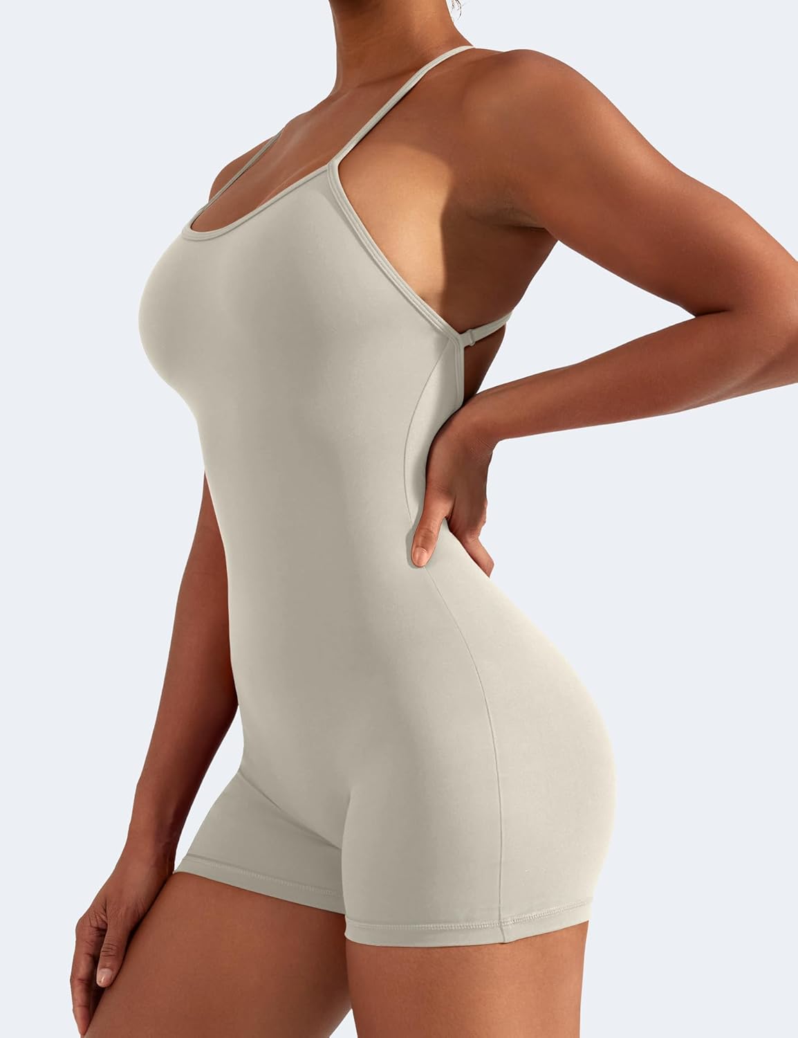 YEOREO Backless Tummy Control Jumpsuits for Women One Piece Workout Jumpsuits Sleeveless V Back Lizvette Scrunch Yoga Rompers - Image 3