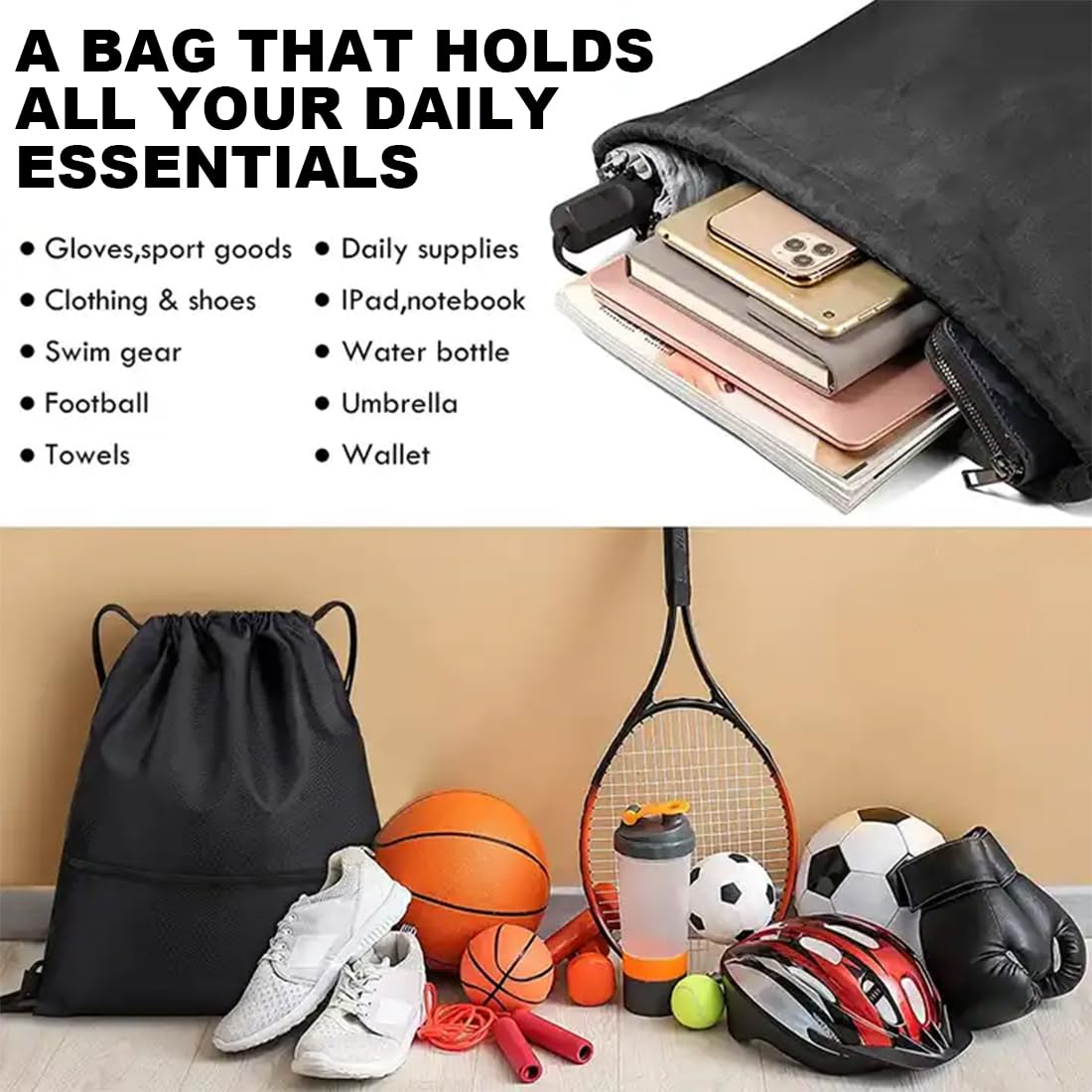 Sac à Dos Cordon JTKREW - Pliable, Imperméable, Léger Pour Sport Et Voyage