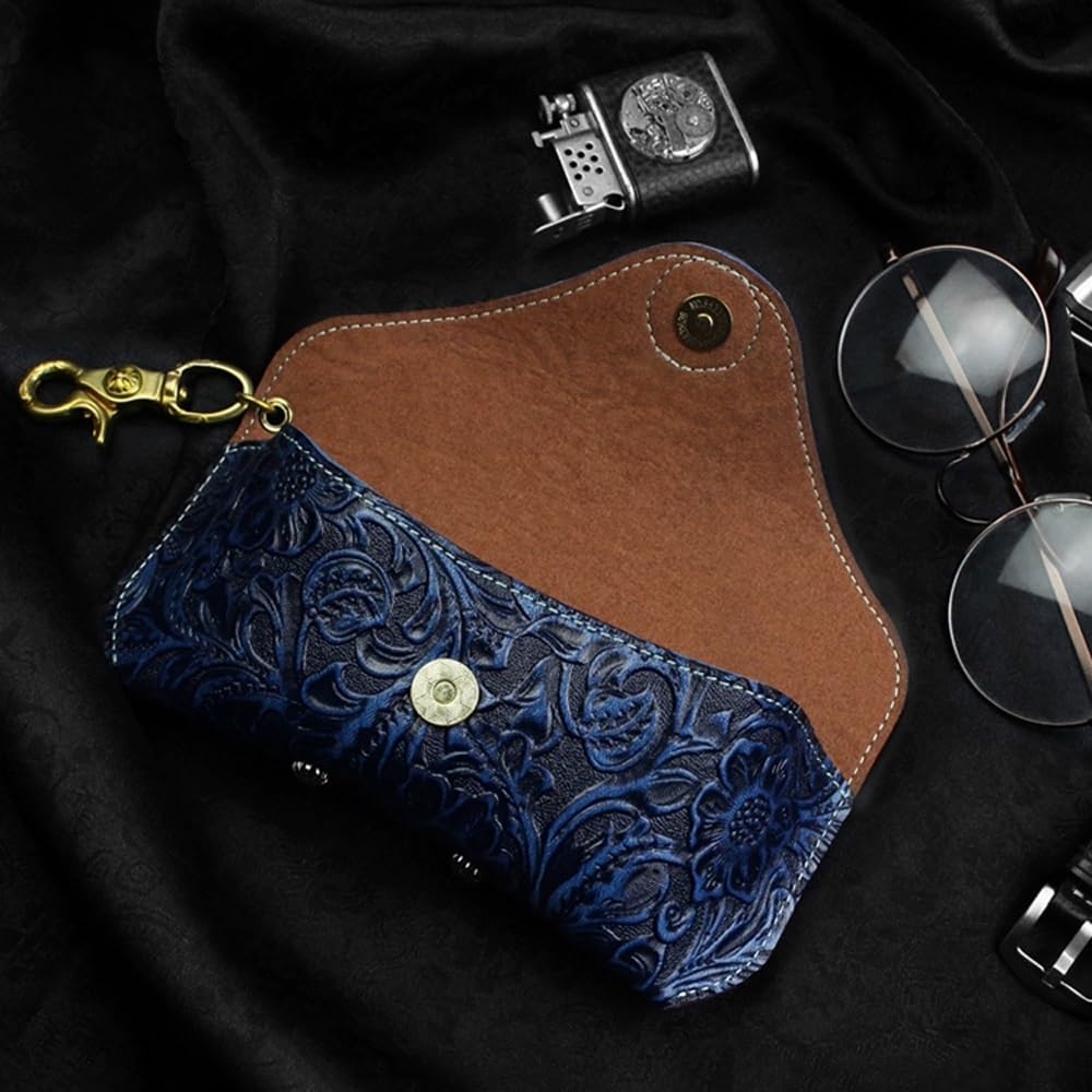 Przenośne skórzane etui na okulary, retro etui na okulary przeciwsłoneczne odporne na ściskanie wąskie etui dla kobiet mężczyzn poziome etui na okulary (Grey : Blue, Size : S)