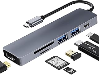 6 in 1 USB C Dongle, MacBook Pro Adapter USB C Hub,Multiport Adapter with 4K HDMI Output Compatible for USB C Laptops Nintendo and Other Type C Devices ( USB3.0 SD/TF Card Reader )