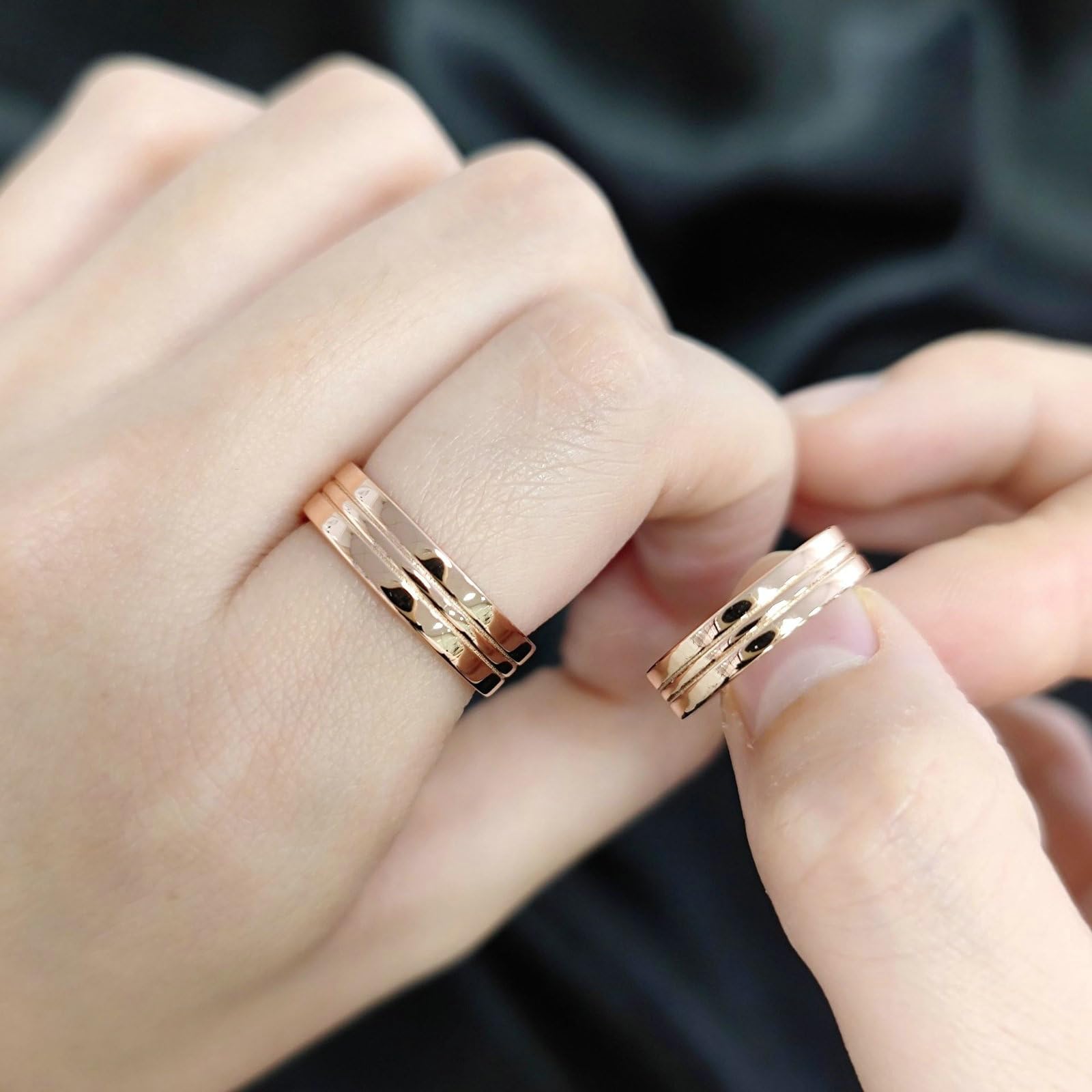 Anillos de boda dorados unisex patrón de rayas simple, 9 K/14 K/18 K, oro rosa alianzas de boda