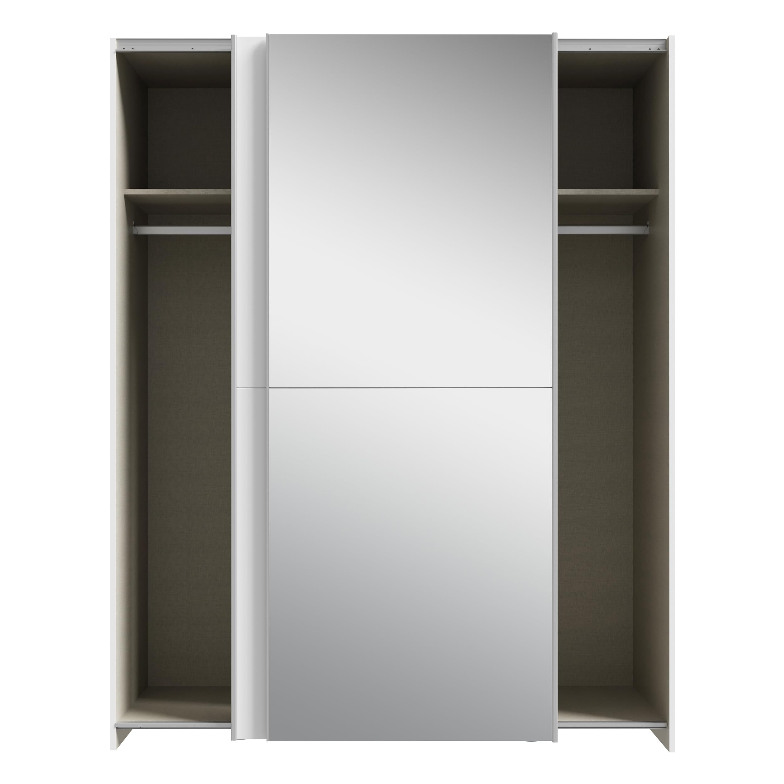 Forte Schach & MATT Kleiderschrank 150, Moderner Spiegelschrank mit Schwebetüren, 2-türig, Holzwerkstoff, Weiß, 150,1 cm breit, 190,5 cm hoch, x 61,2 cm tief