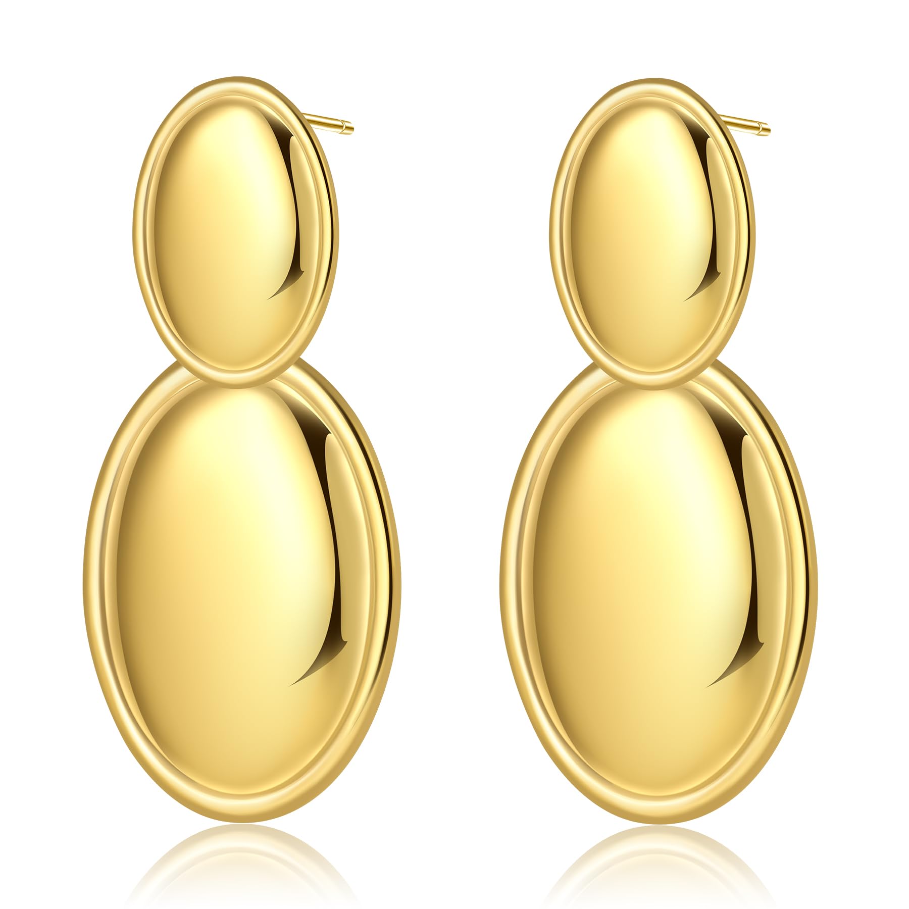 KELMALL 18K Gold Plated Stainless Steel Double Oval Drop Earrings for Women - Bold Geometric Statement Dangle Earrings - Lightweight Fashion Jewelry Gift for Her