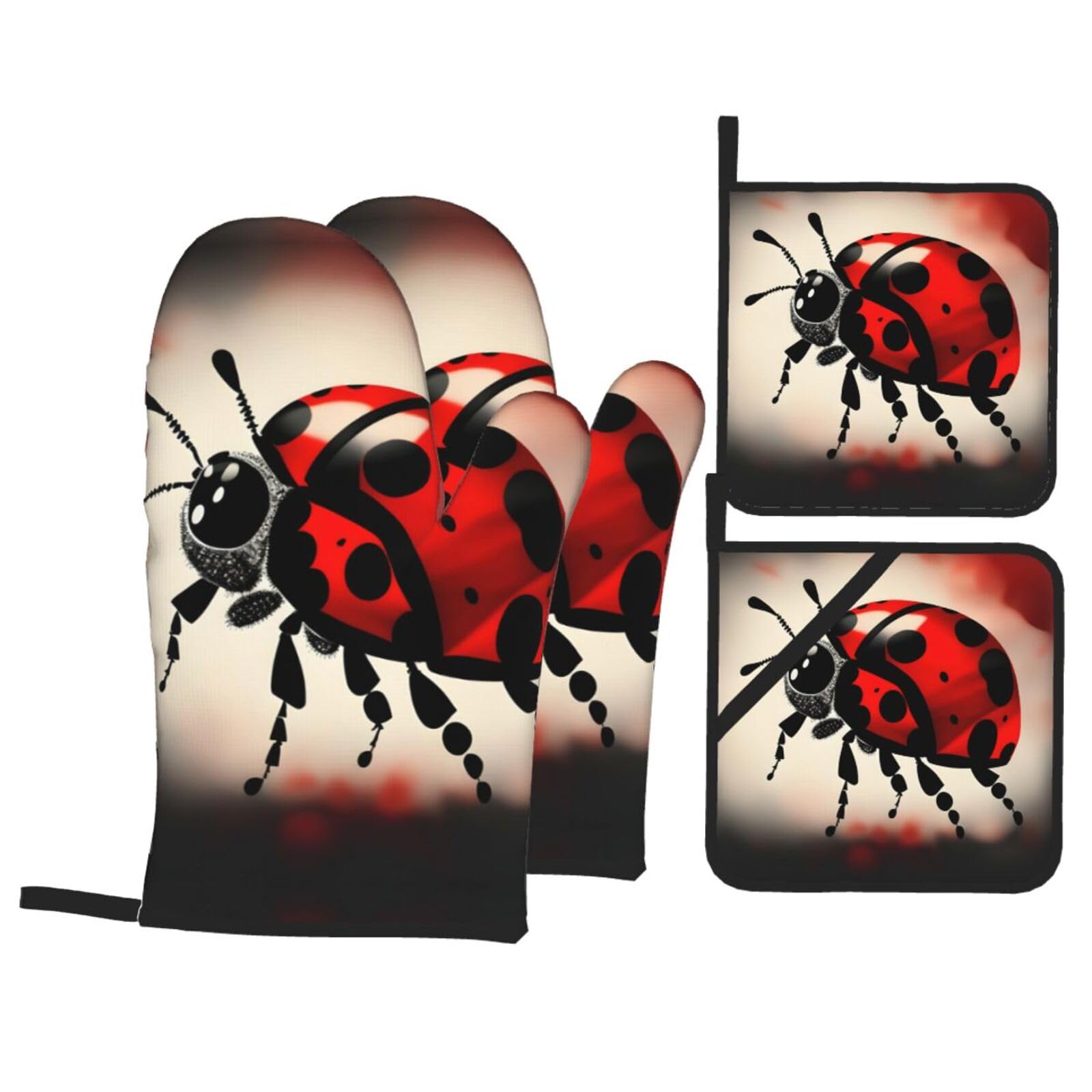 Art Ladybug Tracks Print Oven Mitts,Pot Holders, Heat Resistant Oven Mitts Gloves,Hot Pads for Kitchen Cooking Grill