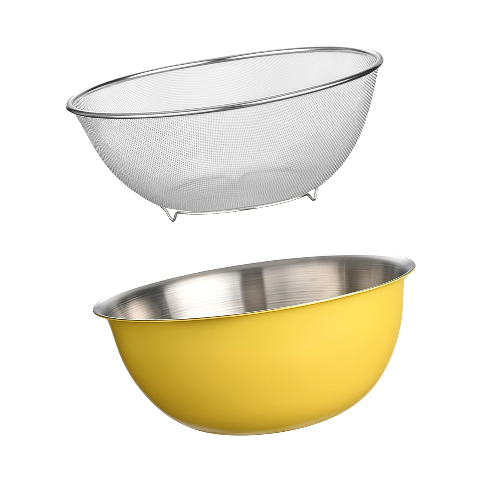 Tsophreniq Stainless Steel Bowl and Strainer Set Perfect for Washing Vegetables and Mixing Ingredient Kitchen Tool Dishwasher Safe Baking Bowl