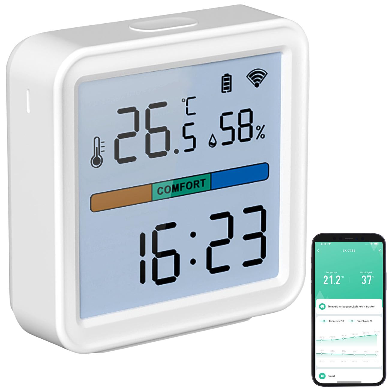 Luminea Home Control Temperaturlogger: 4er-Set WLAN-Temperatur-und Luftfeuchtigkeitssensor, Datenlogger (Thermometer Elesion, WLAN Temperaturmessung, Klima)