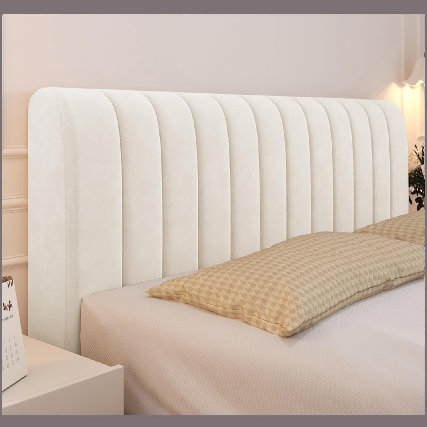 Bed Headboard Cover,Velvet Headboards Covers Slipcover For Single/King/Double,Stretch Upholstered Protector Cover All-Inclusive Bedside Decoration Dust Cover ( Color : Cream white , Size : 160cm )