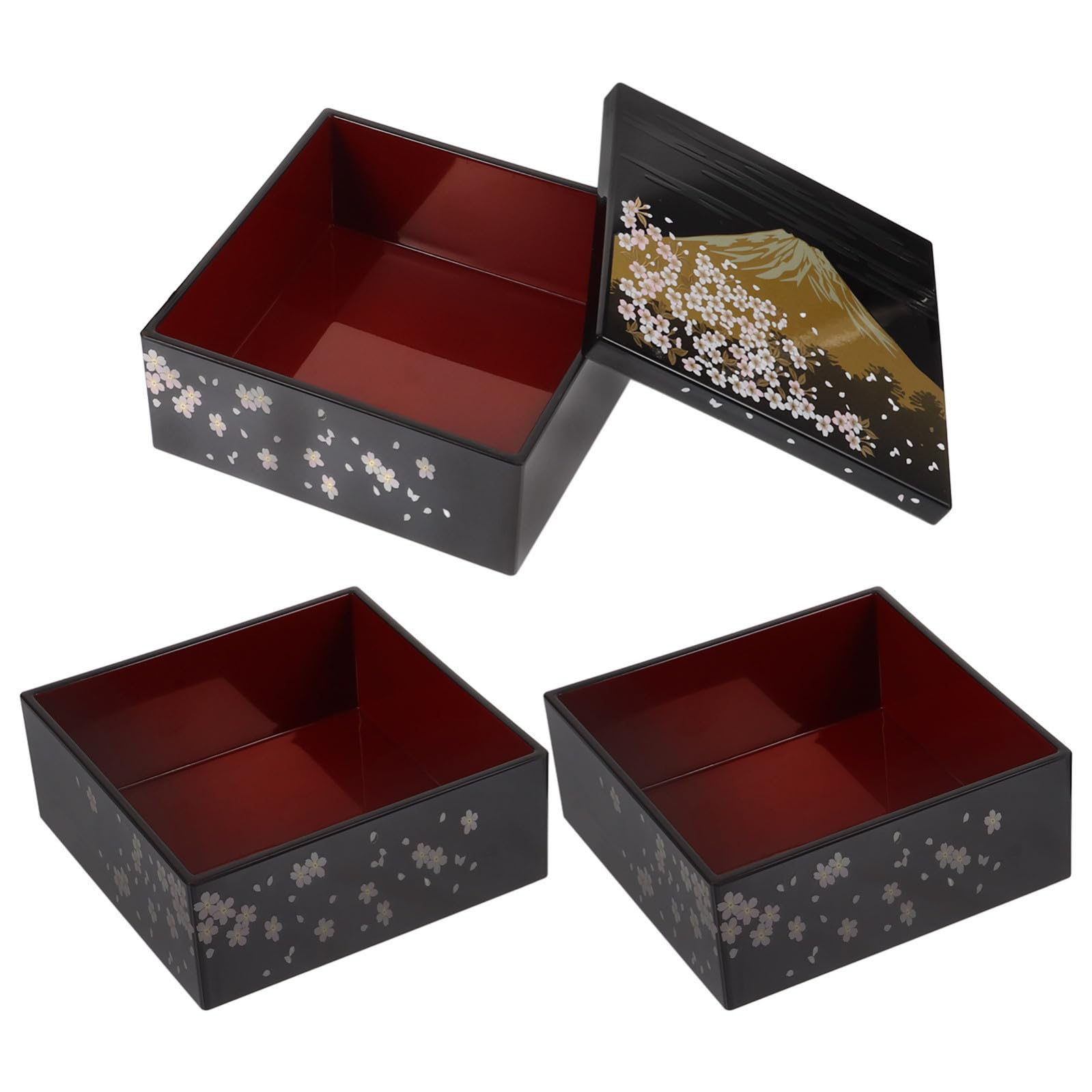 Kichvoe Scatola Bento Giapponese 3 Strati Motivo Monte Fuji per Sushi Riutilizzabile in Plastica e Decorazione Elegante per Riunioni di Famiglia