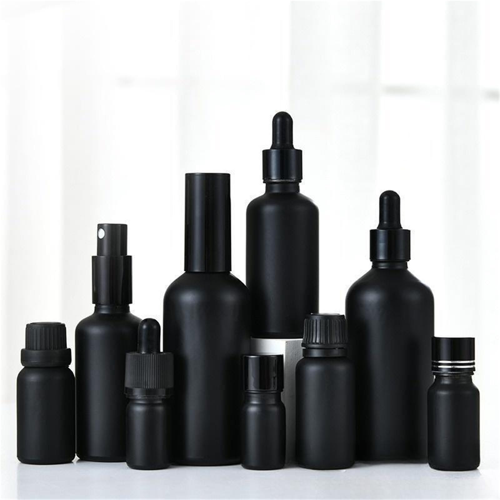 Gotero 10 Uds 5/10/20/30/50/100ml botella cuentagotas esmerilada negra contenedor de almacenamiento cosméticos aceite esencial vidrio recargable(Big Anti-thef Cap,30ml 10pcs)
