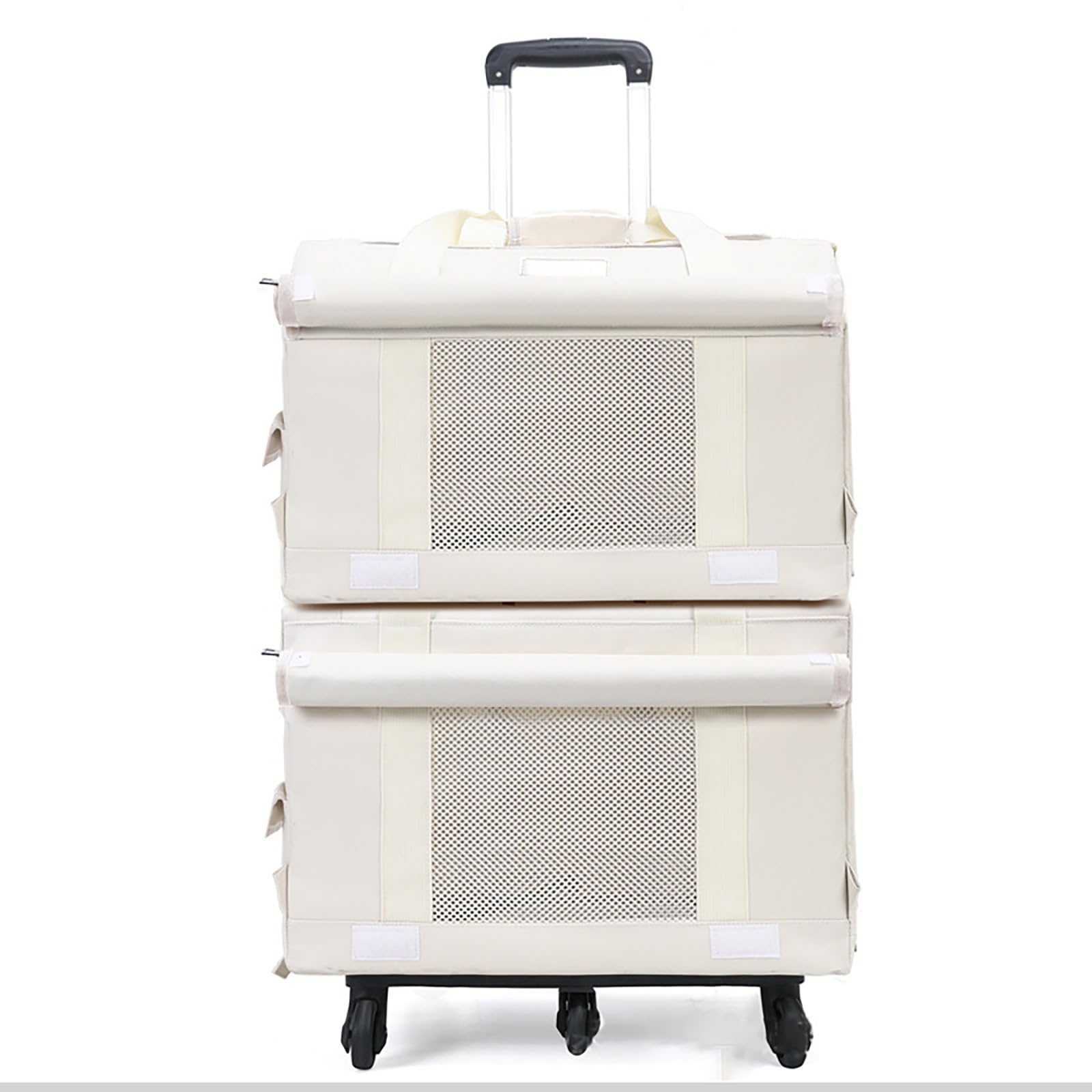 Sac De Transport à roulettes Double Couche pour Animaux De Compagnie avec FenêTres en Filet Et Tapis Amovible pour Deux Chats, Adapté Aux Avions, Au Camping Et à L'ExtéRieur, Blanc (Double Layer)