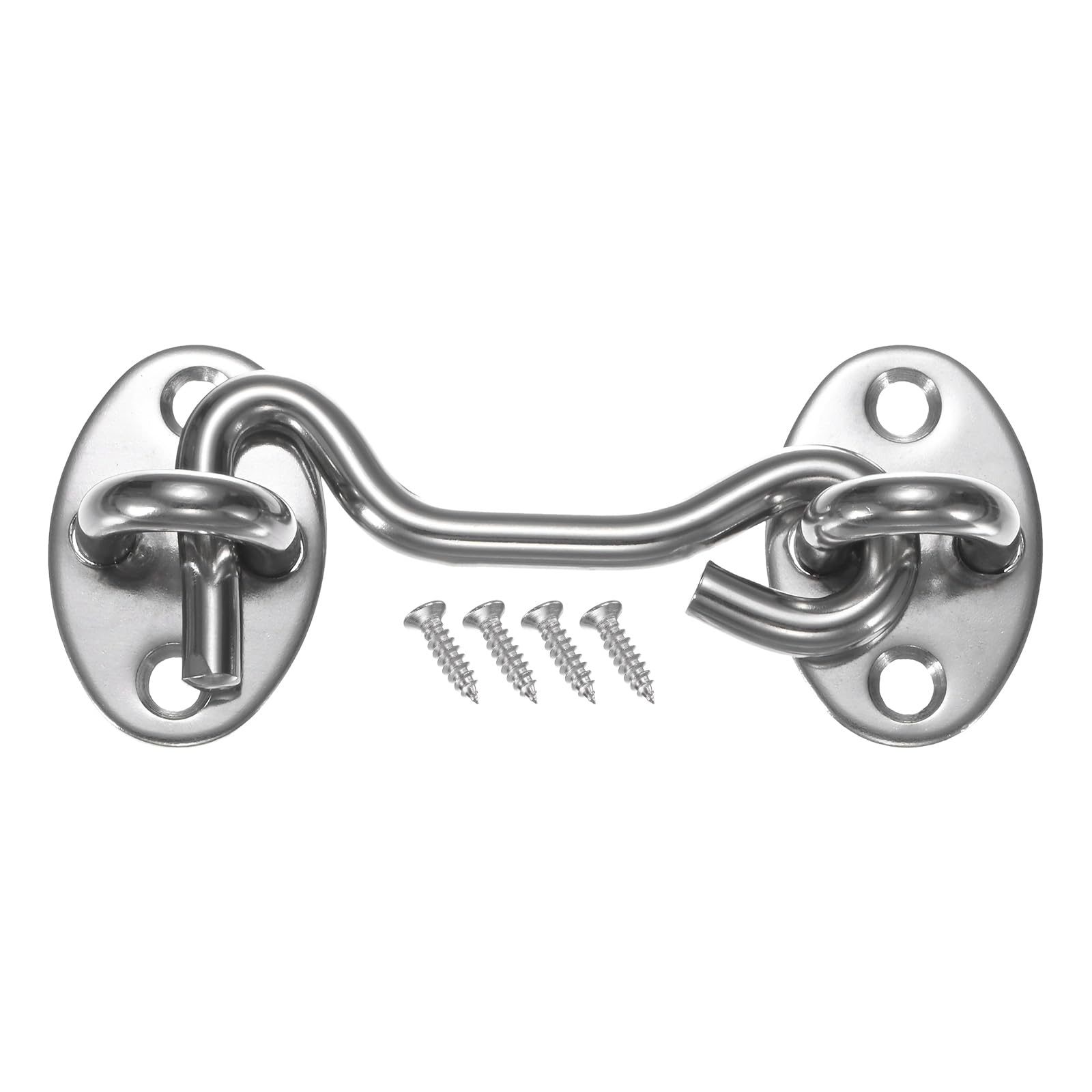 M METERXITY 1-Pack Hook and Eye Latch for Door 80 Mm/3 Inch 201 Stainless Steel Barn Door Lock Hook and Eye Gate Latch for Gate/Shutters/Window/Cabinet/Bathroom [Silver]