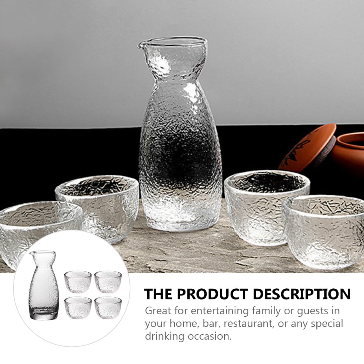 Set de Verres à Saké Japonerie Créatifs en Verre Martelé et Inodore pour Occasions Spéciales et Bars