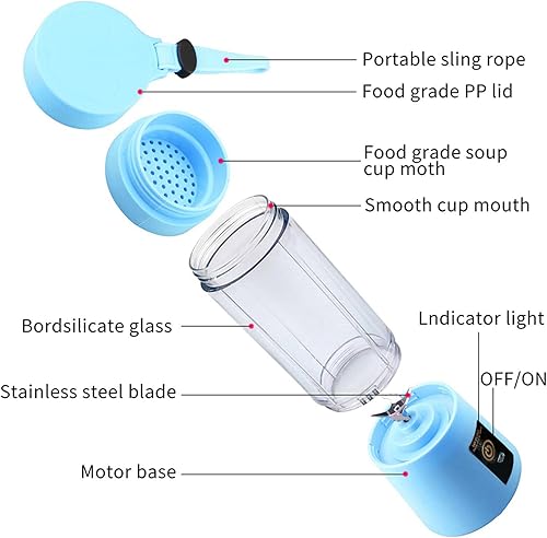 Miniatura 3 de Licuadora portátil inalámbrica, mini licuadora para batidos y batidos, 4 cuchillas de acero inoxidable para un potente rendimiento de mezcla,