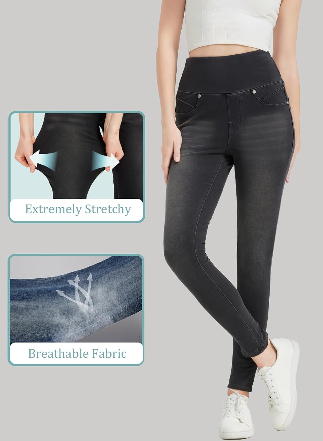 High Waisted Skinny Jeans Stretchy Tummy Control Jegging for Women Pull on Leggings with Pockets - Image 5