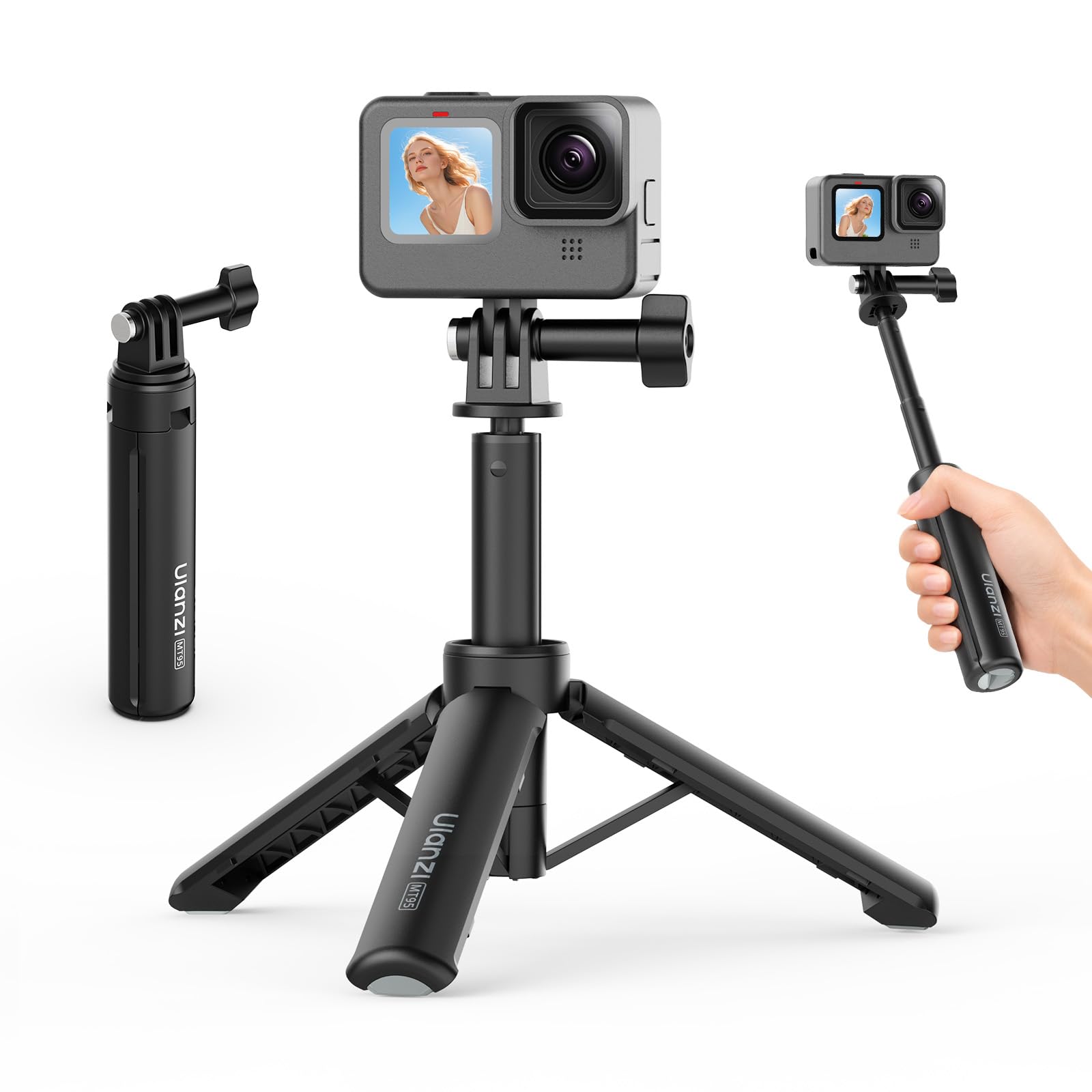 ulanzi mt95 mini tripod selfie stick stand for gopro hero | 3-in-1 selfie stick tripod stand, extendable extension pole, lightweight pocket size handle grip for gopro hero action cam